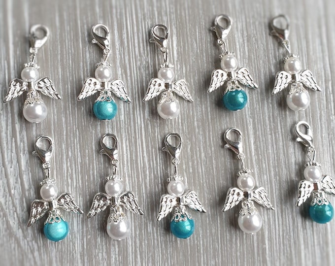 10 Guardian Angel Pendant Angel Baptism Communion Wedding Lucky Charm Silver Plated Mother of Pearl Guest Gift Pearls White Pearls Miracle Beads