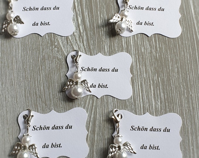 20 Guardian Angel Pendant Angel Baptism Communion Wedding Lucky Charm Silver Plated Guest Gift Wings Note Personalizable Pearl