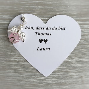 10 beschermengelhangers + 10 kaarten doopsel communie bruiloft geluksbedel hart verzilverd gastgeschenk bedel gepersonaliseerde liefde