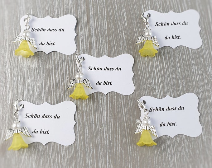 20 Guardian Angel Pendants + 20 Cards Baptism Communion Wedding Lucky Charm Silver Plated Guest Gift Wings Note Personalizable