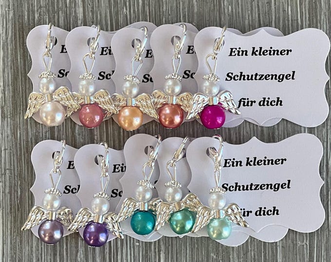 10 Guardian Angel Pendants + 10 Cards Baptism Communion Wedding Lucky Charm Silver Plated Gift Angel Note Personalizable