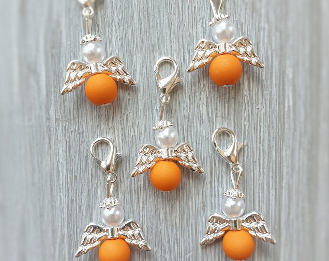 10 Guardian Angel Pendant Angel Baptism Communion Wedding Confirmation Lucky Charm Silver Plated Guest Gift Pearls Orange