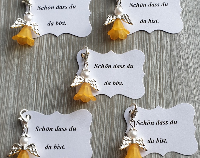 20 Guardian Angel Pendant Angel Baptism Communion Wedding Lucky Charm Silver Plated Guest Gift Wings Note Personalizable Orange