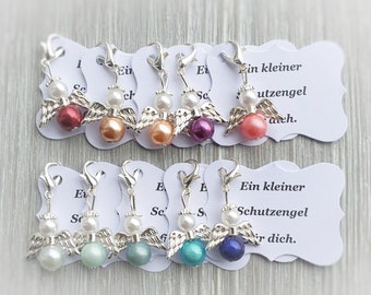 20 Schutzengel Anhänger + 20 Kärtchen Taufe Kommunion Hochzeit Glückbringer Charm versilbert Gastgeschenk Engelchen Vermerk personalisierbar