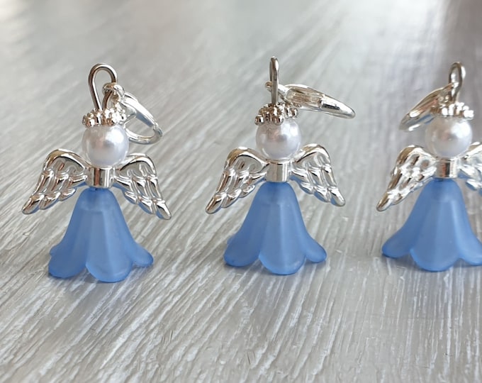 20 Guardian Angel Pendants Angel Baptism Communion Confirmation Angel Birth Wedding Lucky Charm Silver Plated Mother of Pearl Guest Gift Blue