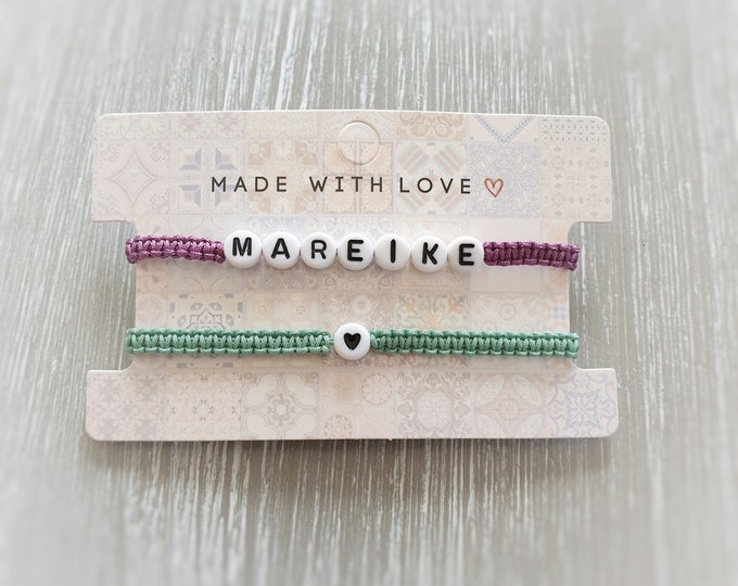 2 bracelets letters macramé lucky charm braided bracelet customizable macramé color choice hand made heart friend best friend