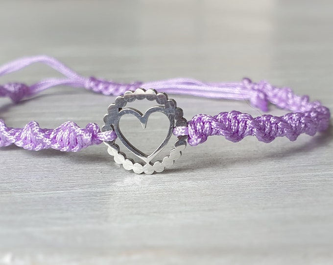 Macrame bracelet heart love bracelet stainless steel handmade large selection of colors. Pendant lucky charm gift friendship bracelet