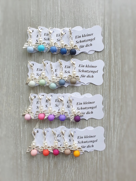 20 Schutzengel Anhänger + 20 Kärtchen Taufe Kommunion Hochzeit Glückbringer Charm versilbert Gastgeschenk Engelchen Vermerk personalisierbar