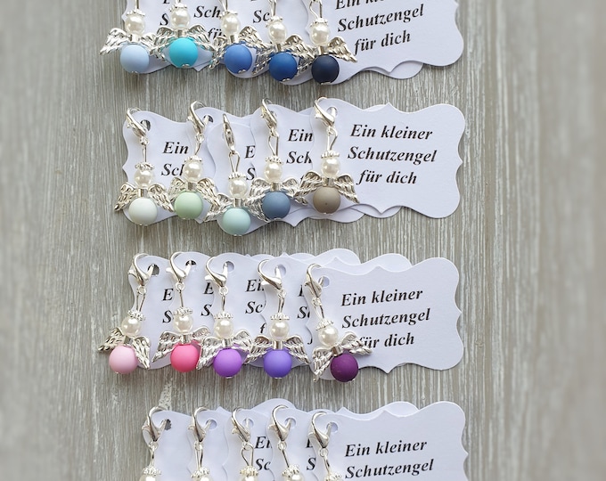 20 Schutzengel Anhänger + 20 Kärtchen Taufe Kommunion Hochzeit Glückbringer Charm versilbert Gastgeschenk +2gratis