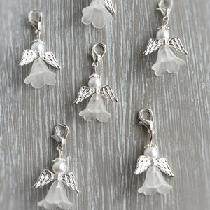 20 Guardian Angel Pendant Angel Baptism Communion Wedding Lucky Charm Silver Plated Mother of Pearl Gift