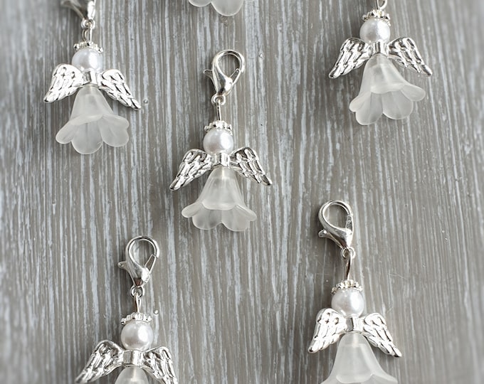 20 Guardian Angel Pendant Angel Baptism Communion Wedding Lucky Charm Silver Plated Mother of Pearl Gift