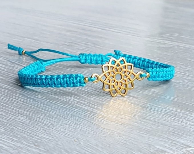 Bracelet Mandala Flower Boho Yoga Macramé Lucky Charm Braided Bracelet, Bracelet Friendship Bracelet Macrame Bracelet Girlfriend Color Choice