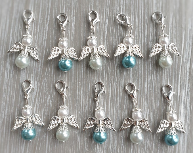 10 Guardian Angel Pendant Angel Baptism Communion Multi-colored Wedding Lucky Charm Silver-plated Guest Gift Light Blue Blue