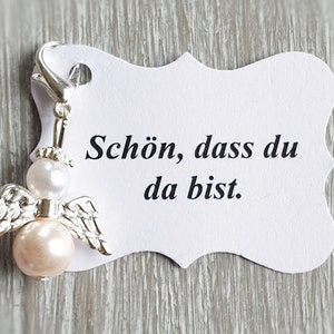 20 Beschermengel Hangers + 20 Kaarten Doop Communie Bruiloft Geluksbrenger Gast Cadeau Notitie Personaliseerbaar Licht Roze