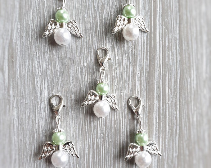 20 Guardian Angel Pendant Angel Baptism Communion Wedding Lucky Charm Silver Plated Mother of Pearl Gift Pearls White Light Green