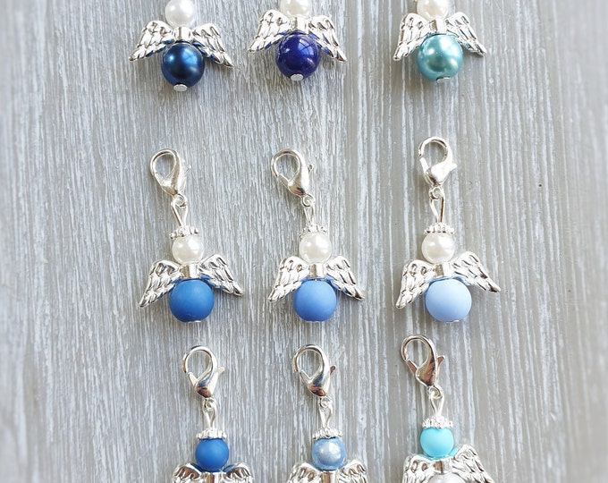 20 Guardian Angel Pendant Angel Baptism Communion Wedding Lucky Charm Wings Confirmation Angel Birth Guest Gift 9 Colors Pearls Blue