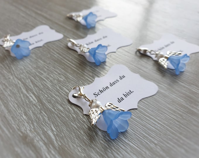 20 Guardian Angel Pendants + 20 Cards Baptism Communion Wedding Lucky Charm Silver Plated Guest Gift Wings Note Personalizable
