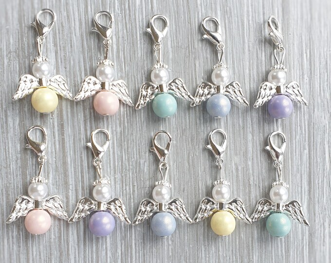 20 Guardian Angel Pendants Angel Baptism Communion Pastel Colors Wedding Lucky Charm Silver Plated Guest Gift Colorful Confirmation Angel Pastel