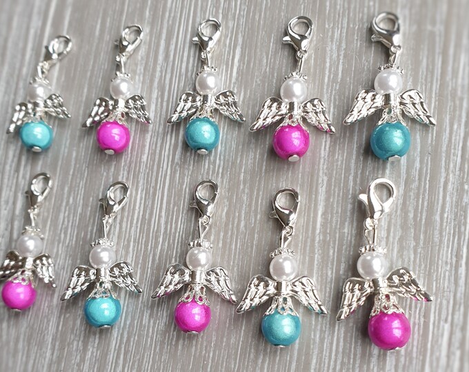 10 Guardian Angel Pendant Angel Baptism Communion Wedding Lucky Charm Silver Plated Mother of Pearl Guest Gift Pearls Miracle Beads