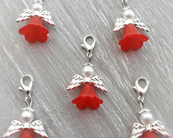 20 Guardian Angel Pendant Angel Red Baptism Communion Wedding Lucky Charm Silver Plated Mother of Pearl Gift Love