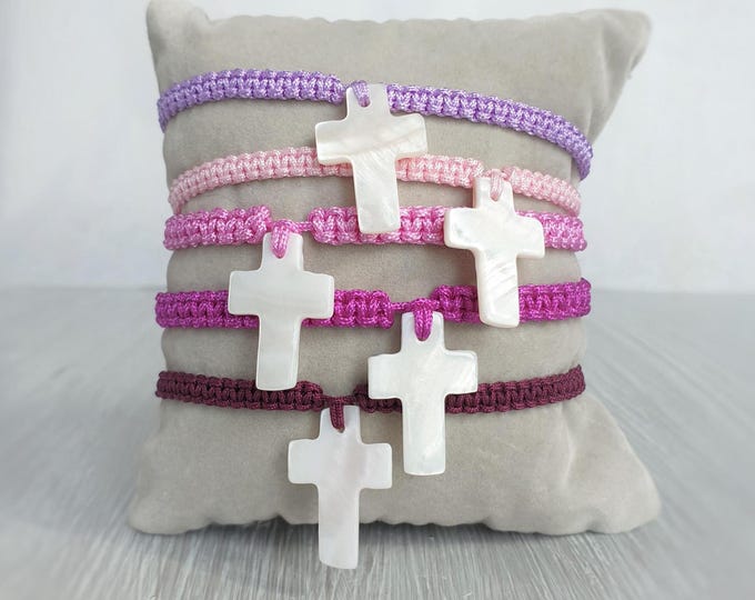 Guardian angel bracelet, handmade macrame cross shell. Large color selection. Pendant, baptism, communion, confirmation, lucky charm, guest gift.