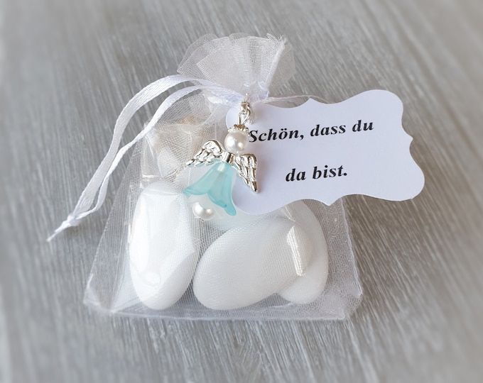 5x Guardian Angel Pendant Angel with Dragees Baptism Communion Chocolate Dragees Net Bag Wedding Guest Gift Note Personalizable