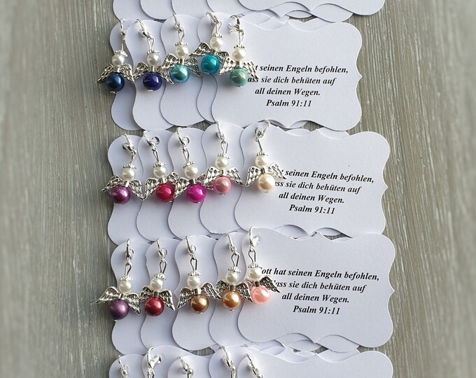 25 Guardian Angel Pendants + 25 Cards Baptism Communion Wedding Lucky Charm Silver Plated Gift Wings Note Personalizable