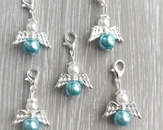 20 Guardian Angel Pendant Angel Baptism Communion Wedding Lucky Charm Silver Plated Mother of Pearl Guest Gift Pearls Blue