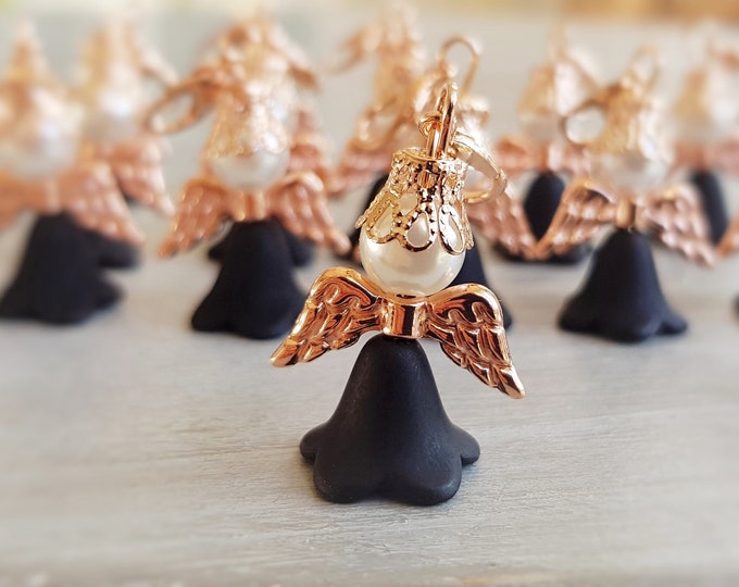 10 Guardian Angel Pendants Rose Gold Wedding Table Decoration Baptism Party Christmas Birthday Filigree Lucky Charm