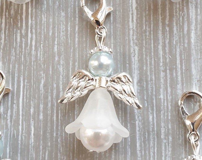 10 Guardian Angel Pendants Angel Baptism Communion Pearls Wedding Lucky Charm Silver Plated Guest Gift Light Blue
