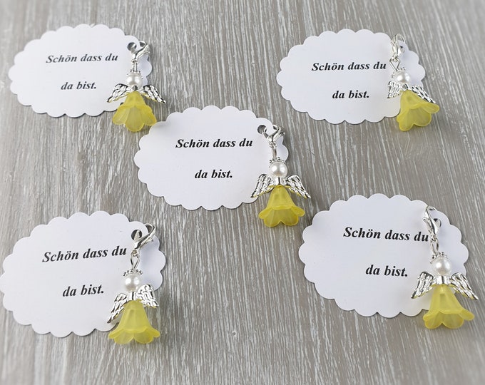 20 Guardian Angel Pendant Angel Yellow Baptism Communion Wedding Lucky Charm Silver Plated Guest Gift Wings Note Personalizable