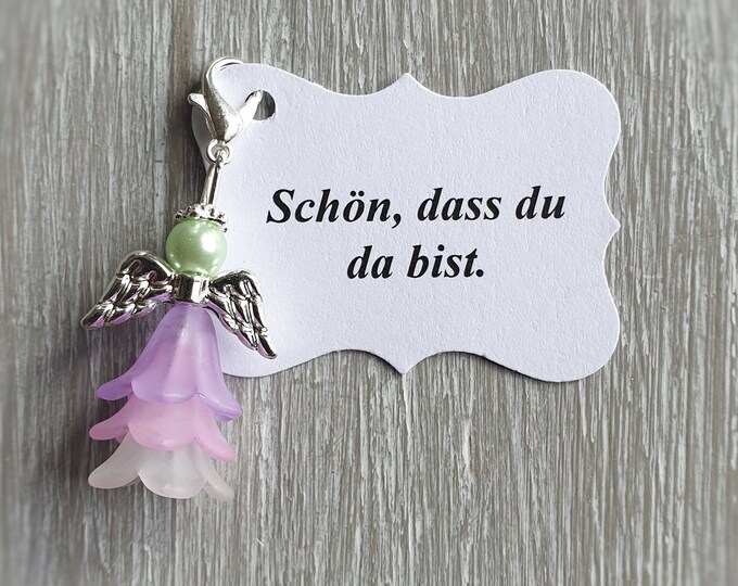 10 Guardian Angel Pendant Angel Baptism Communion Wedding Lucky Charm Silver Plated Guest Gift Wings Note Personalizable Purple Pink