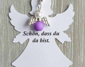 5 Schutzengel Anhänger + 5 Kärtchen Anhänger Taufe Kommunion Hochzeit Glückbringer versilbert Gastgeschenk Engelchen Firmung Engel