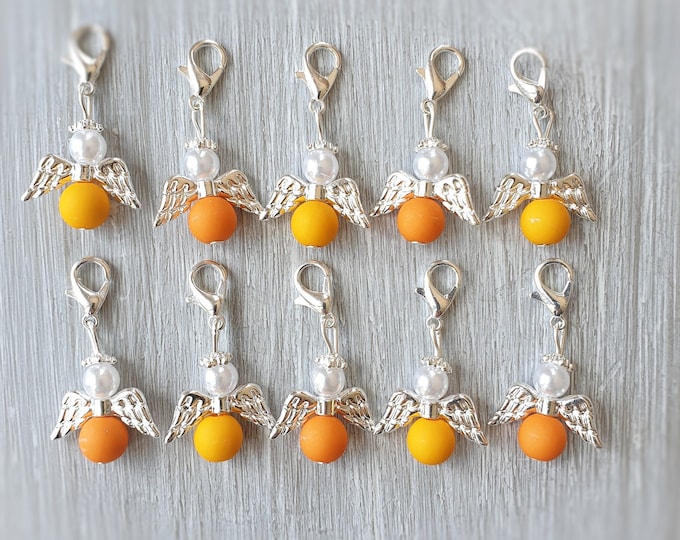 10 Guardian Angel Pendant Angel Baptism Communion Wedding Confirmation Lucky Charm Silver Plated Guest Gift Pearls Orange