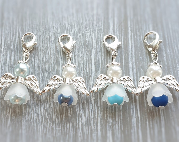 10 Guardian Angel Pendant Angel Baptism Communion Wedding Lucky Charm Silver Plated Guest Gift 4 Colors Pearls Blue Multi-colored