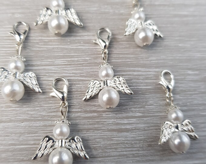 40 Guardian Angel Pendant Angel Baptism Communion Wedding Lucky Charm Silver Plated Mother of Pearl Guest Gift Pearls White