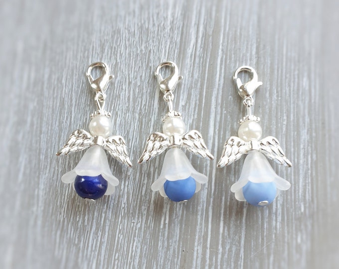 10 Guardian Angel Pendant Angel Baptism Communion Wedding Lucky Charm Silver Plated Guest Gift 3 Colors Pearls Blue Multi-colored