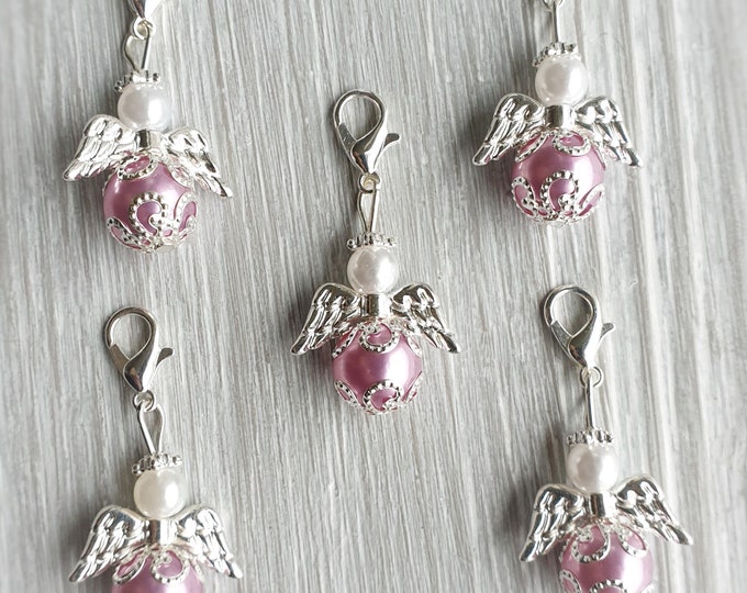 20 Guardian Angel Pendants Angel Baptism Communion Wedding Silver Plated Lucky Charm Angel Birth Charm Guest Gift Pearls Beads Pink