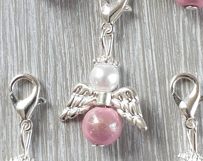 20 Guardian Angel Pendants Angel Baptism Communion Wedding Confirmation Lucky Charm Angel Birth Charm Guest Gift Pearls Miracle Beads Pink