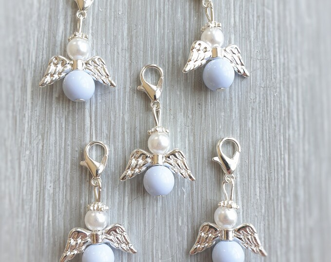 20 Guardian Angel Pendants Angel Baptism Communion Wedding Confirmation Birth Lucky Charm Silver Plated Guest Gift Light Blue spc B