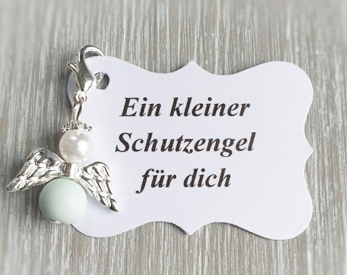 10 Guardian Angel Pendant Angel Baptism Communion Wedding Lucky Charm Silver Plated Guest Gift Wings Note Personalizable Light Green
