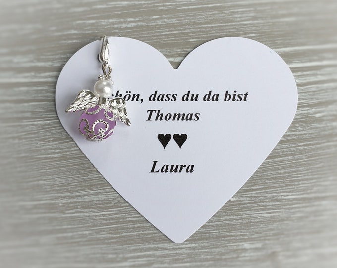 10 Guardian Angel Pendants Angel + 10 Cards Baptism Communion Wedding Lucky Charm Heart Silver Plated Gift Charm Personalizable Love