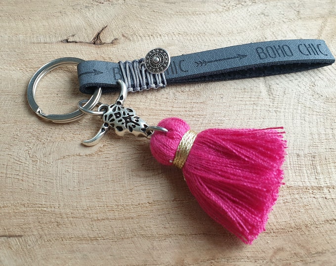 Keychain buffalo head bull head pendant mandala head buffalo bohemian tassel BOHO CHIC gift girlfriend, keyring, woman, stainless steel