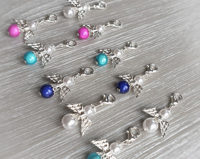 10 Guardian Angel Pendant Angel Baptism Communion Wedding Lucky Charm Silver Plated Mother of Pearl Guest Gift Pearls Miracle Beads