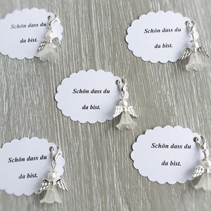 20 beschermengel hangers + 20 kaarten doop communie bruiloft geluksbrenger verzilverd gast cadeau notitie personaliseerbaar