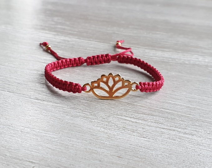 Macrame Lotus Flower Bracelet Lucky Charm Braided Bracelet Friendship Bracelet Macrame Bracelet Girlfriend Band Color of Choice Bracelet yoga