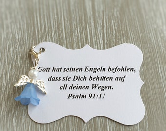 20 Schutzengel Anhänger Engel Blau Taufe Kommunion Hochzeit Glückbringer Charm versilbert Gastgeschenk Flügel Vermerk personalisierbar