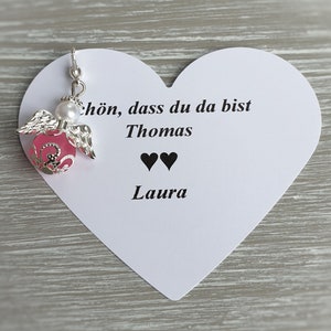 10 beschermengel hangers + 10 kaarten doop communie bruiloft geluksbrenger hart verzilverd gast geschenk bedel personaliseerbaar