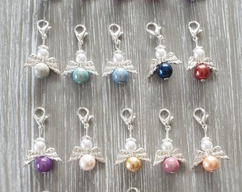 10 Guardian Angel Pendants, Angels for Baptism, Communion, Multicolored, Wedding, Lucky Charm, Silver Plated, Party Favor, Colorful, Confirmation, Little Angel