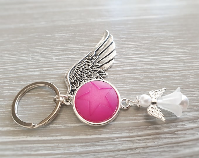 Keychain Star Polaris Guardian Angel Feather Lucky Keyring Pendant Gift Keyring